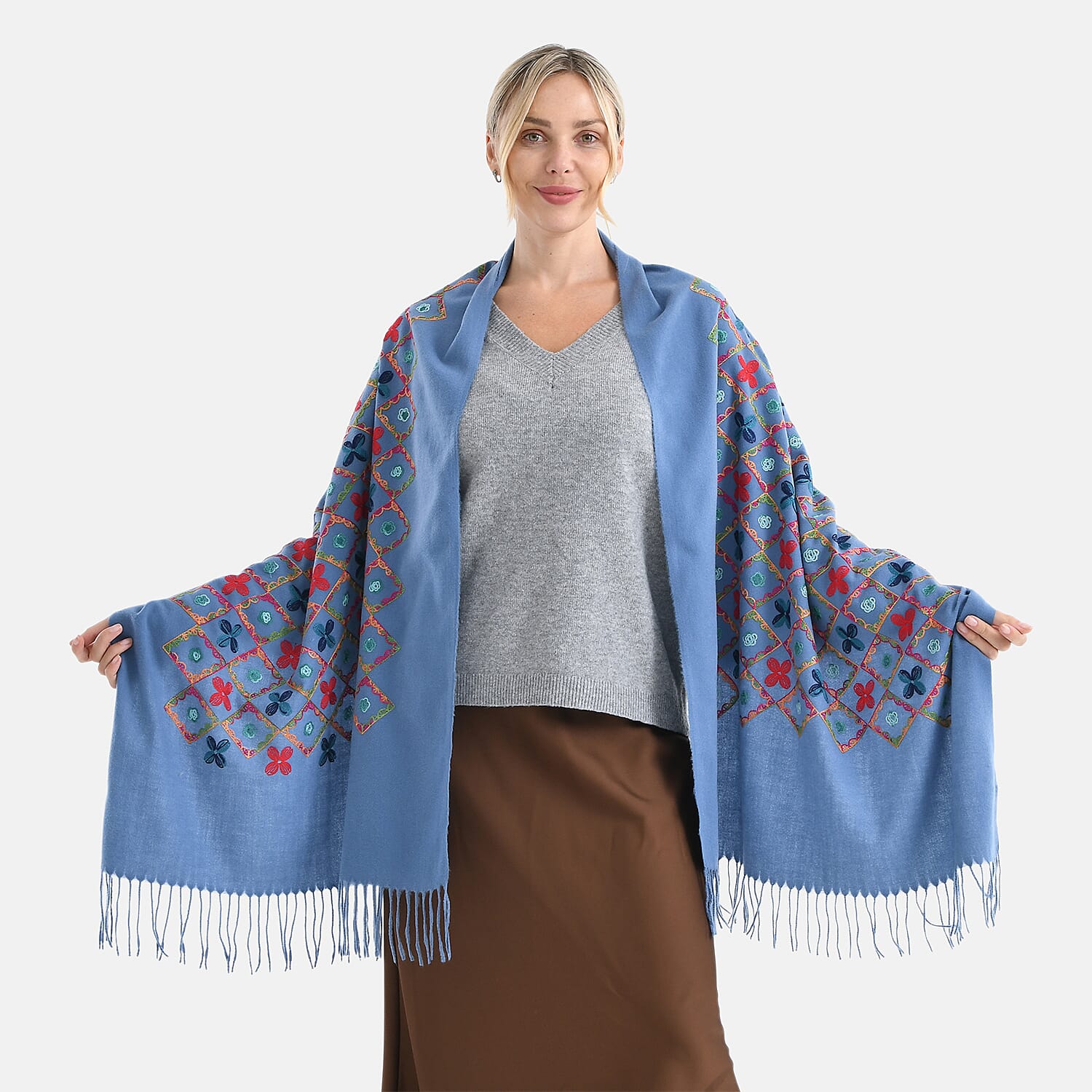 Super Soft Oversized Floral Embroidery Scarf (185 x 70cm) - Blue 8289911 0