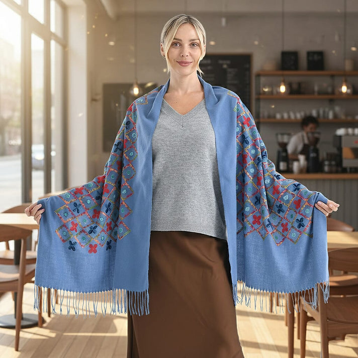Super Soft Oversized Floral Embroidery Scarf (185 x 70cm) - Blue 8289911 2