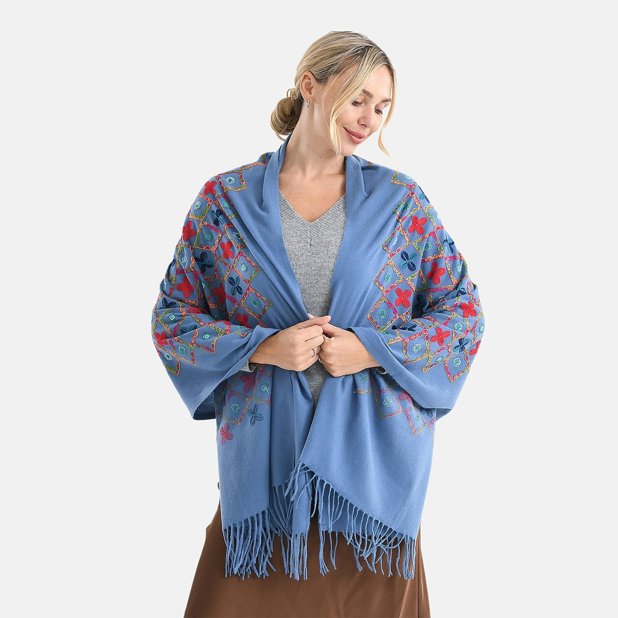 Super Soft Oversized Floral Embroidery Scarf (185 x 70cm) - Blue 8289911 4