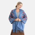 Super Soft Oversized Floral Embroidery Scarf (185 x 70cm) - Blue