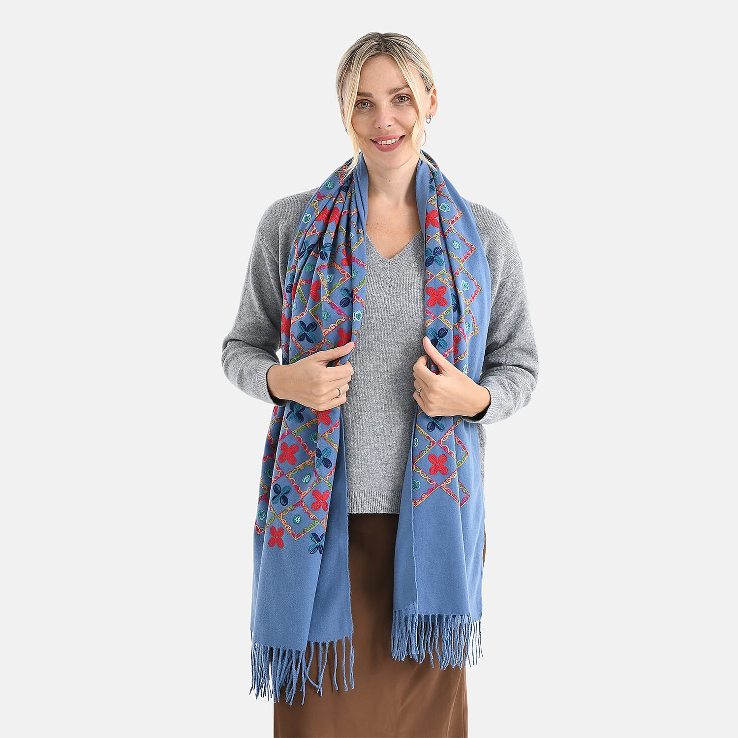 Super Soft Oversized Floral Embroidery Scarf (185 x 70cm) - Blue 8289911 5