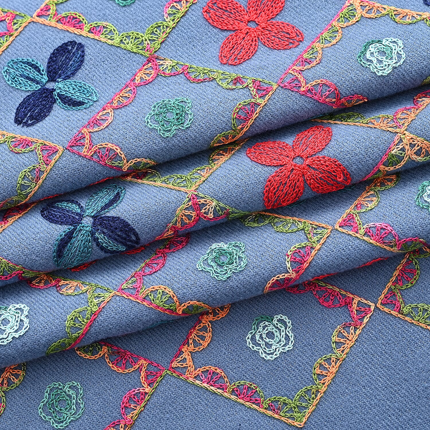 Super Soft Oversized Floral Embroidery Scarf (185 x 70cm) - Blue 8289911 9