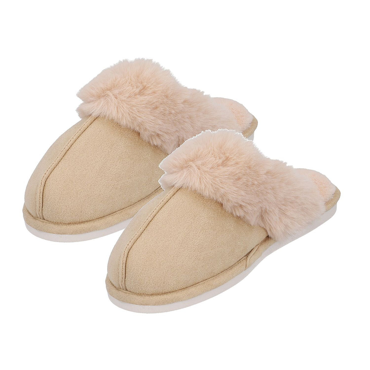Super Soft Suede Slippers with Faux Fur - Beige 3870821 1