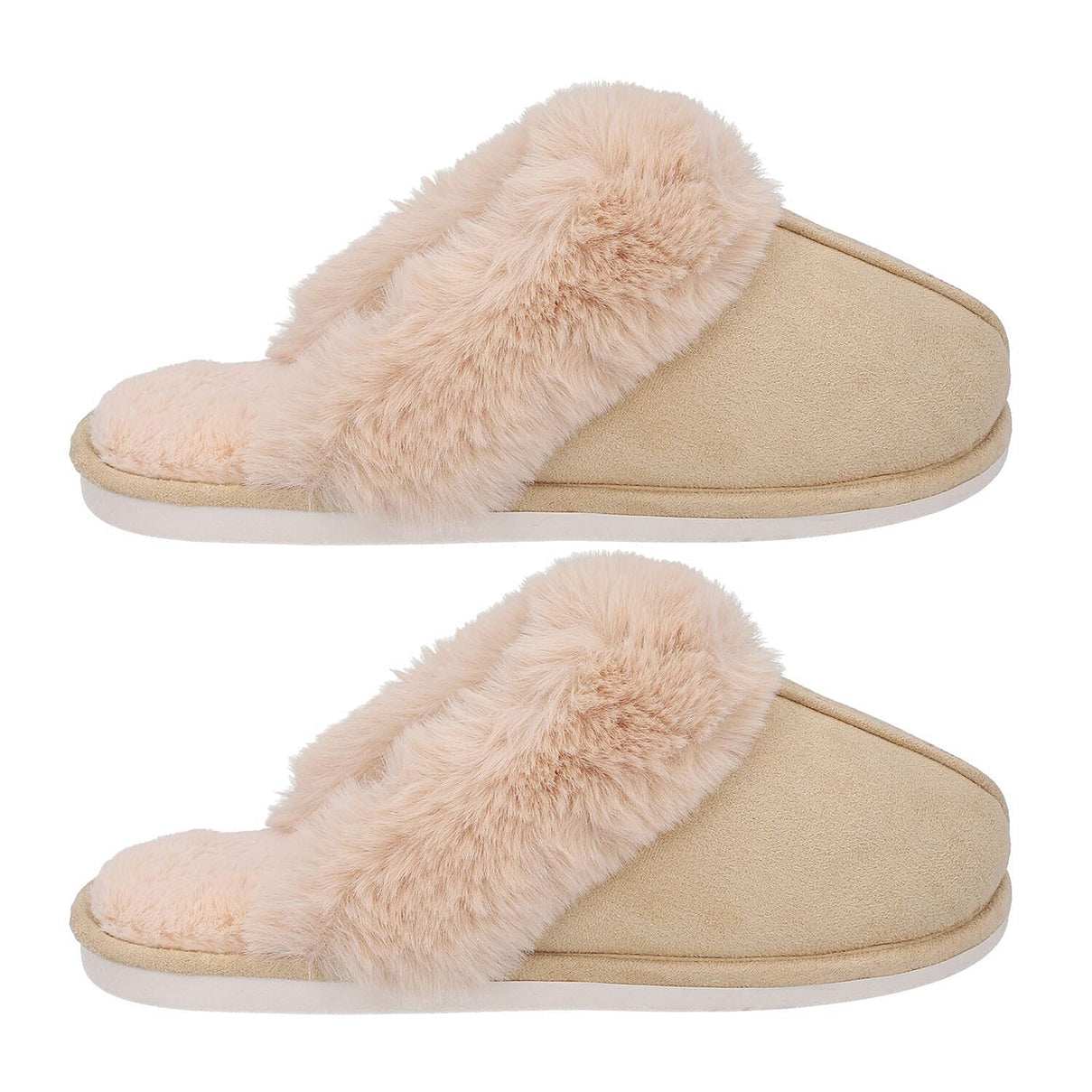 Super Soft Suede Slippers with Faux Fur - Beige 3870821 3
