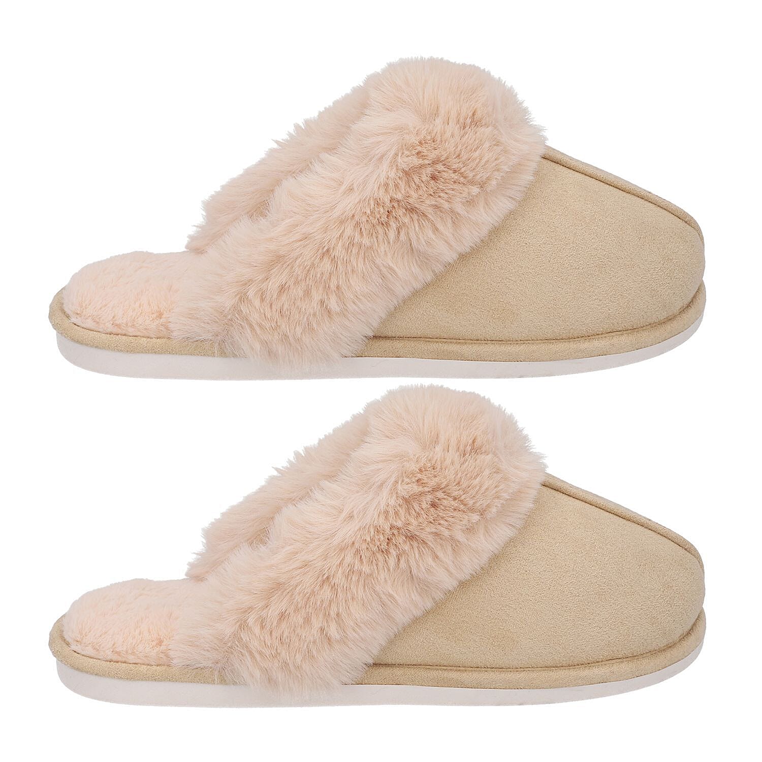 Super Soft Suede Slippers with Faux Fur - Beige 3870821 3