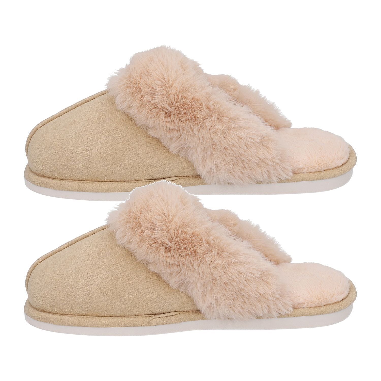 Super Soft Suede Slippers with Faux Fur - Beige 3870821 5