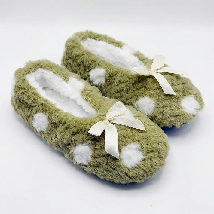 Super Soft Warm Cozy Spots Design Slipper Socks (UK 4-8) - Khaki. 8374316 1