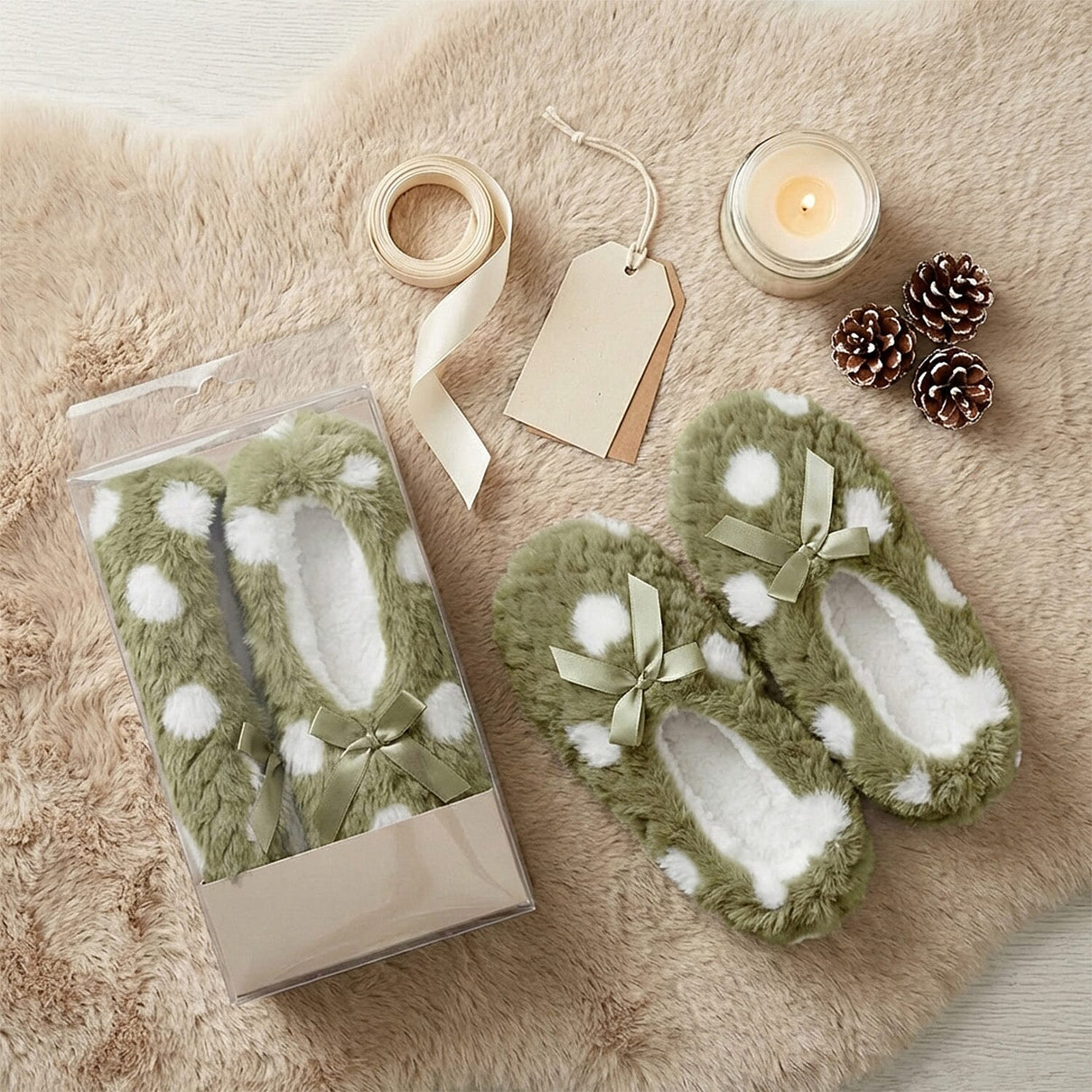 Super Soft Warm Cozy Spots Design Slipper Socks (UK 4-8) - Khaki. 8374316 3