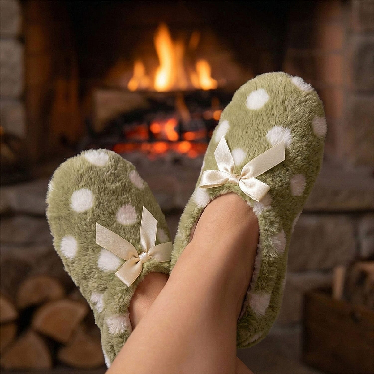 Super Soft Warm Cozy Spots Design Slipper Socks (UK 4-8) - Khaki. 8374316 4