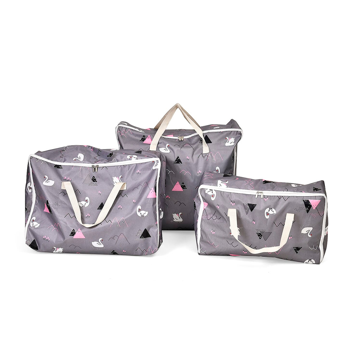 Set of 3 Swan Print Storage Bags - Grey 7695264 0