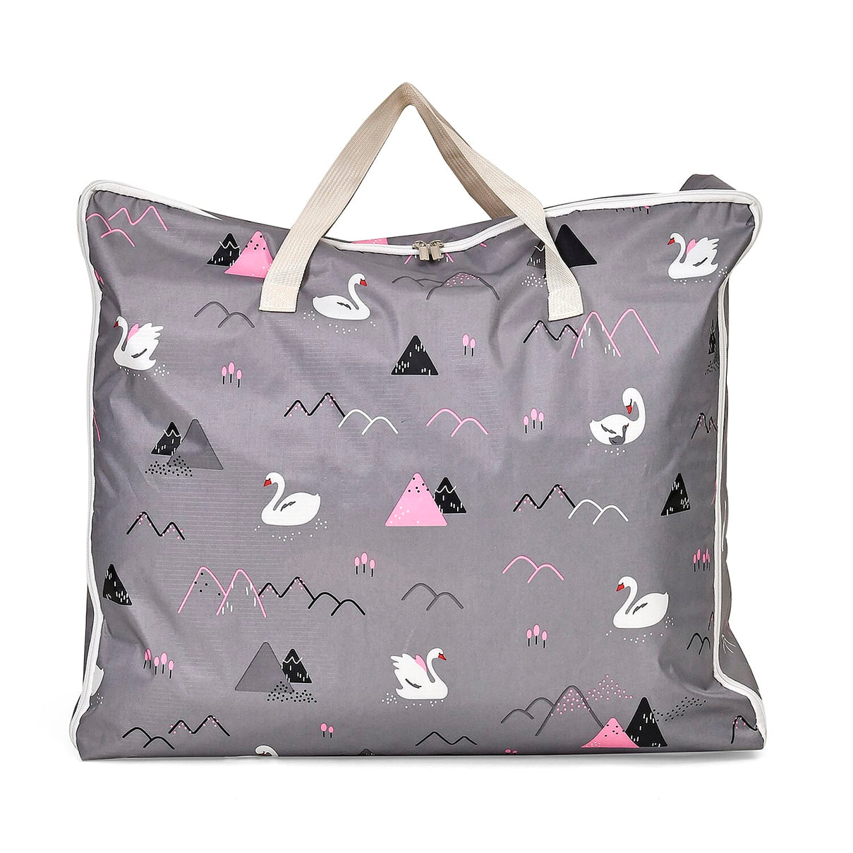 Set of 3 Swan Print Storage Bags - Grey 7695264 1
