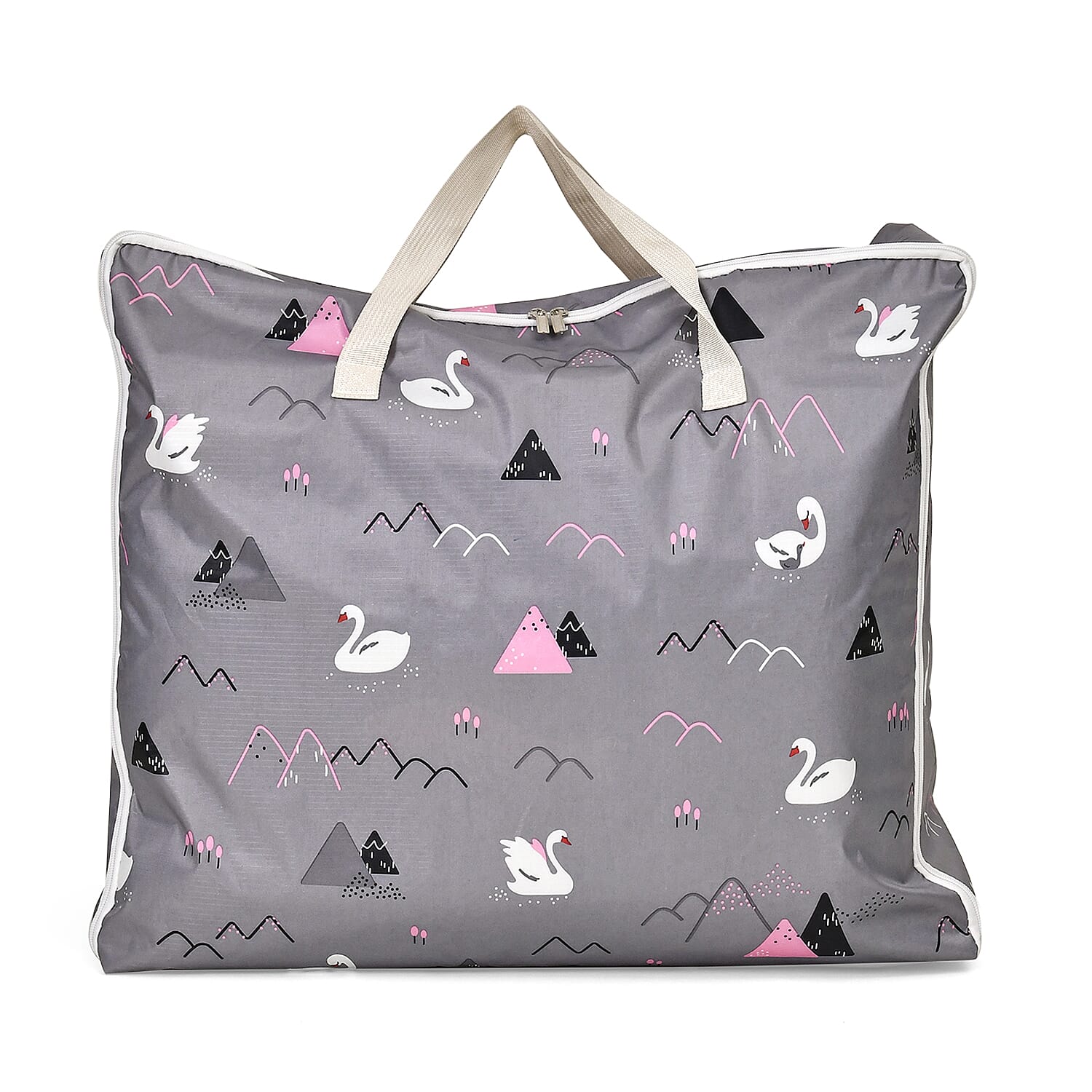 Set of 3 Swan Print Storage Bags - Grey 7695264 1