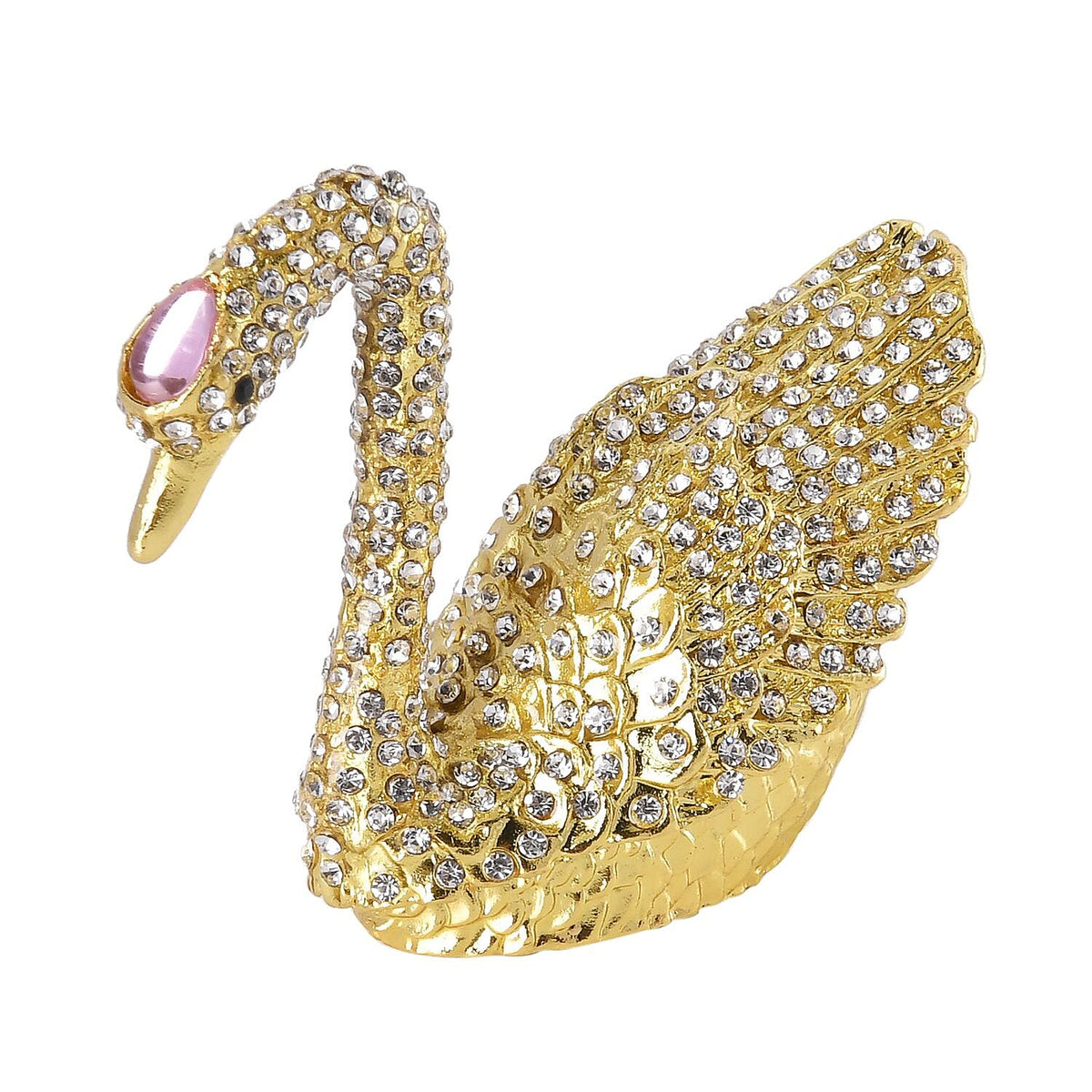 Swan Crystal Studded Trinket Jewellery Box - Gold 7489557 0
