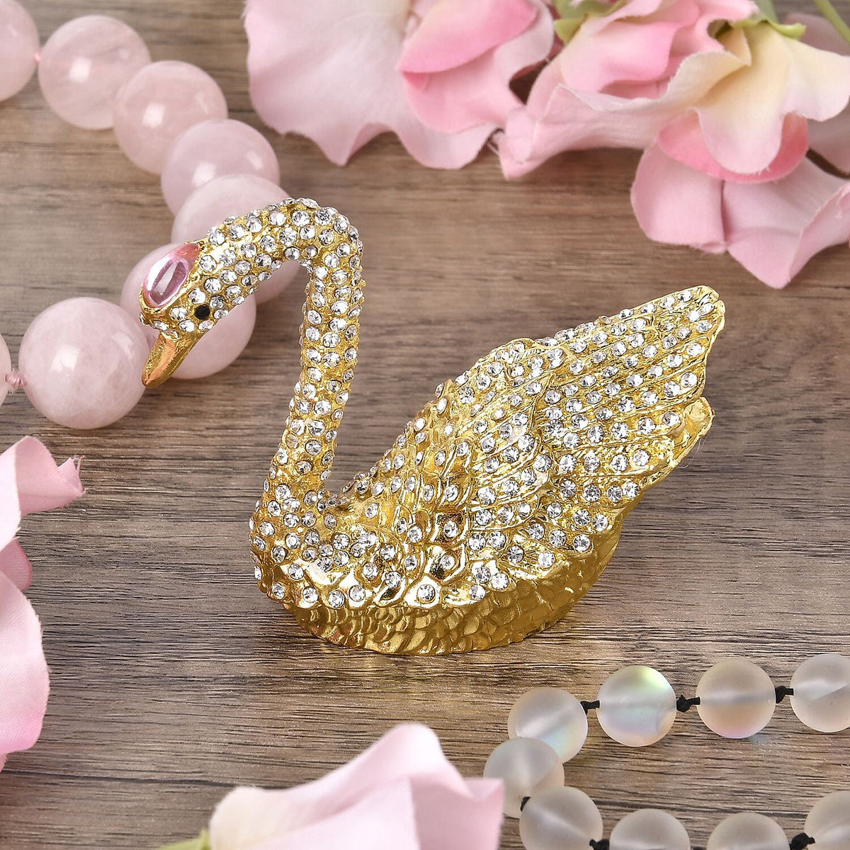 Swan Crystal Studded Trinket Jewellery Box - Gold 7489557 1