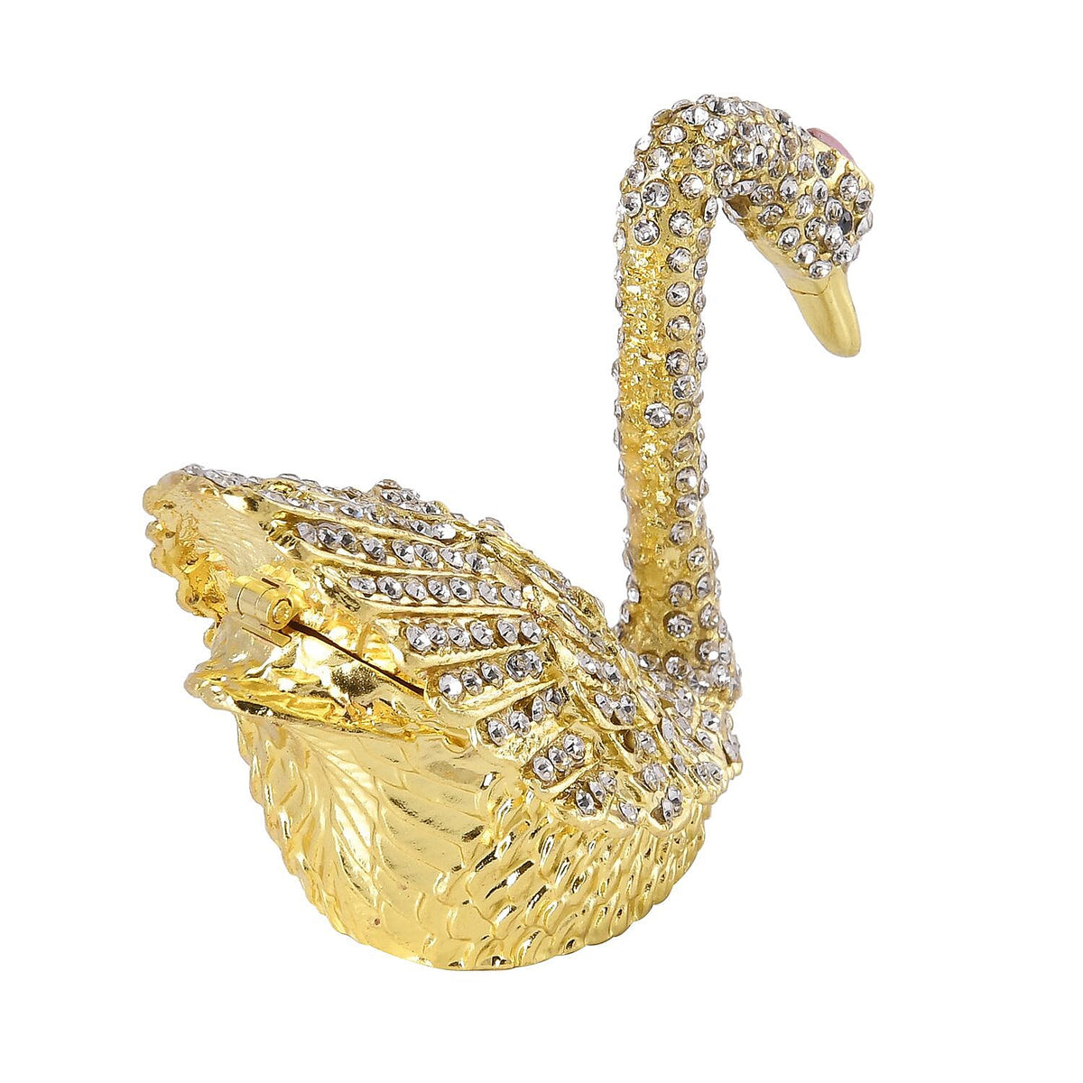 Swan Crystal Studded Trinket Jewellery Box - Gold 7489557 3