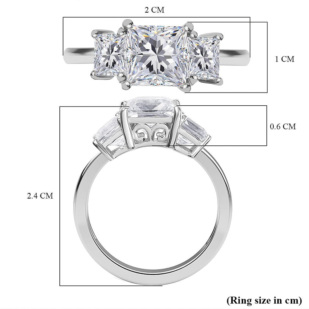 Swarovski Zirconia Trilogy Ring in Rhodium Overlay Sterling Silver  5.56 Ct.
