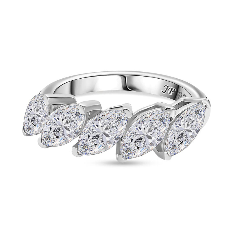 Swarovski Zirconia 5 Stone Ring in Rhodium Overlay Sterling Silver  4.16 Ct.