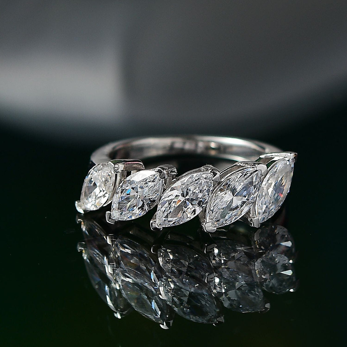 Swarovski Zirconia 5 Stone Ring in Rhodium Overlay Sterling Silver  4.16 Ct. 8101947 2