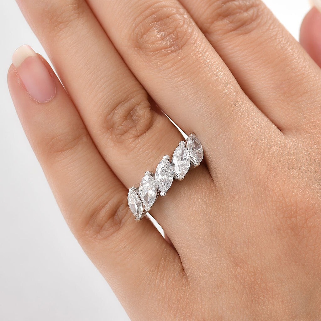 Swarovski Zirconia 5 Stone Ring in Rhodium Overlay Sterling Silver  4.16 Ct.