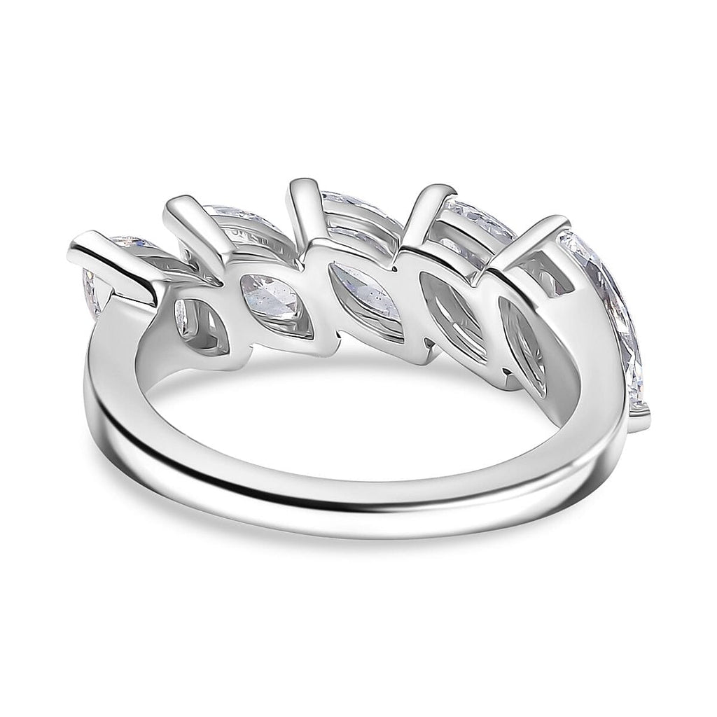 Swarovski Zirconia 5 Stone Ring in Rhodium Overlay Sterling Silver  4.16 Ct.