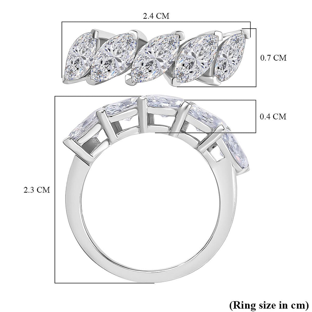 Swarovski Zirconia 5 Stone Ring in Rhodium Overlay Sterling Silver  4.16 Ct.