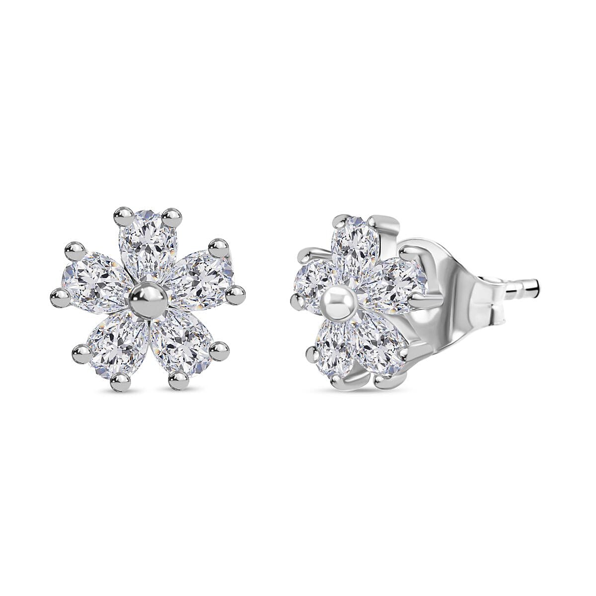 Swarovski Zirconia Stud Push Back Earring in Rhodium Overlay Sterling Silver 2.29 Ct. 8101918 0
