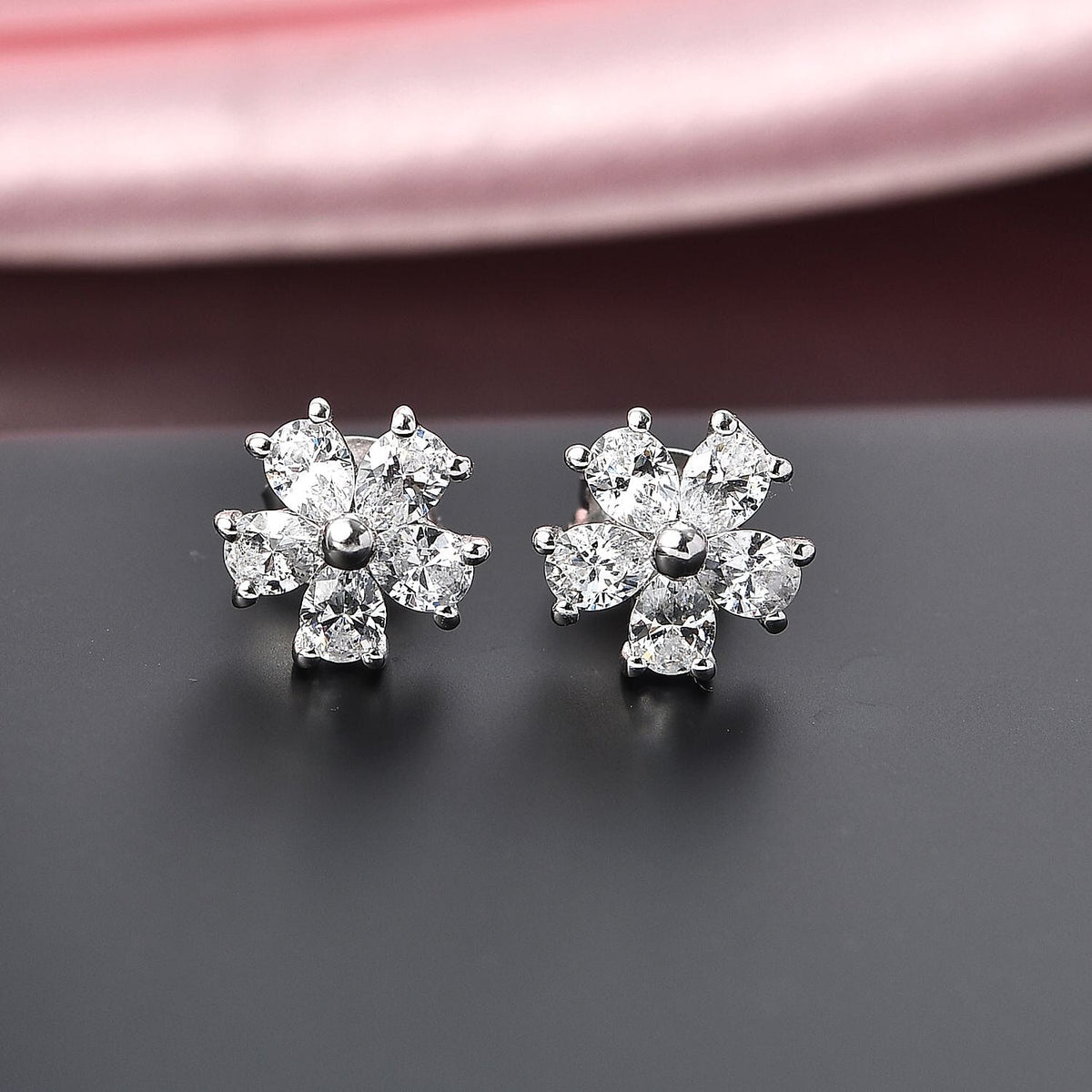 Swarovski Zirconia Stud Push Back Earring in Rhodium Overlay Sterling Silver 2.29 Ct. 8101918 2