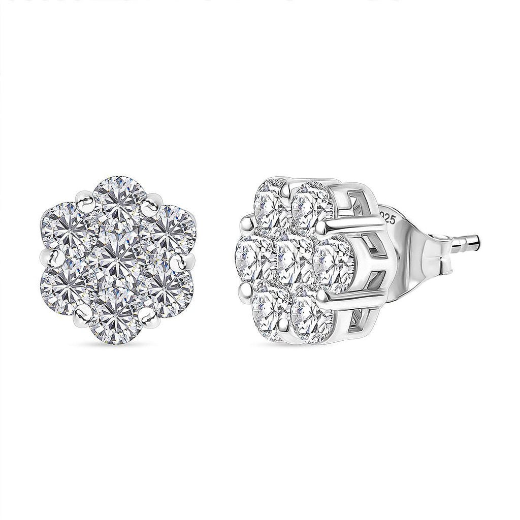 Swarovski Zirconia Stud Push Back Earring in Rhodium Overlay Sterling Silver 3.34 Ct.