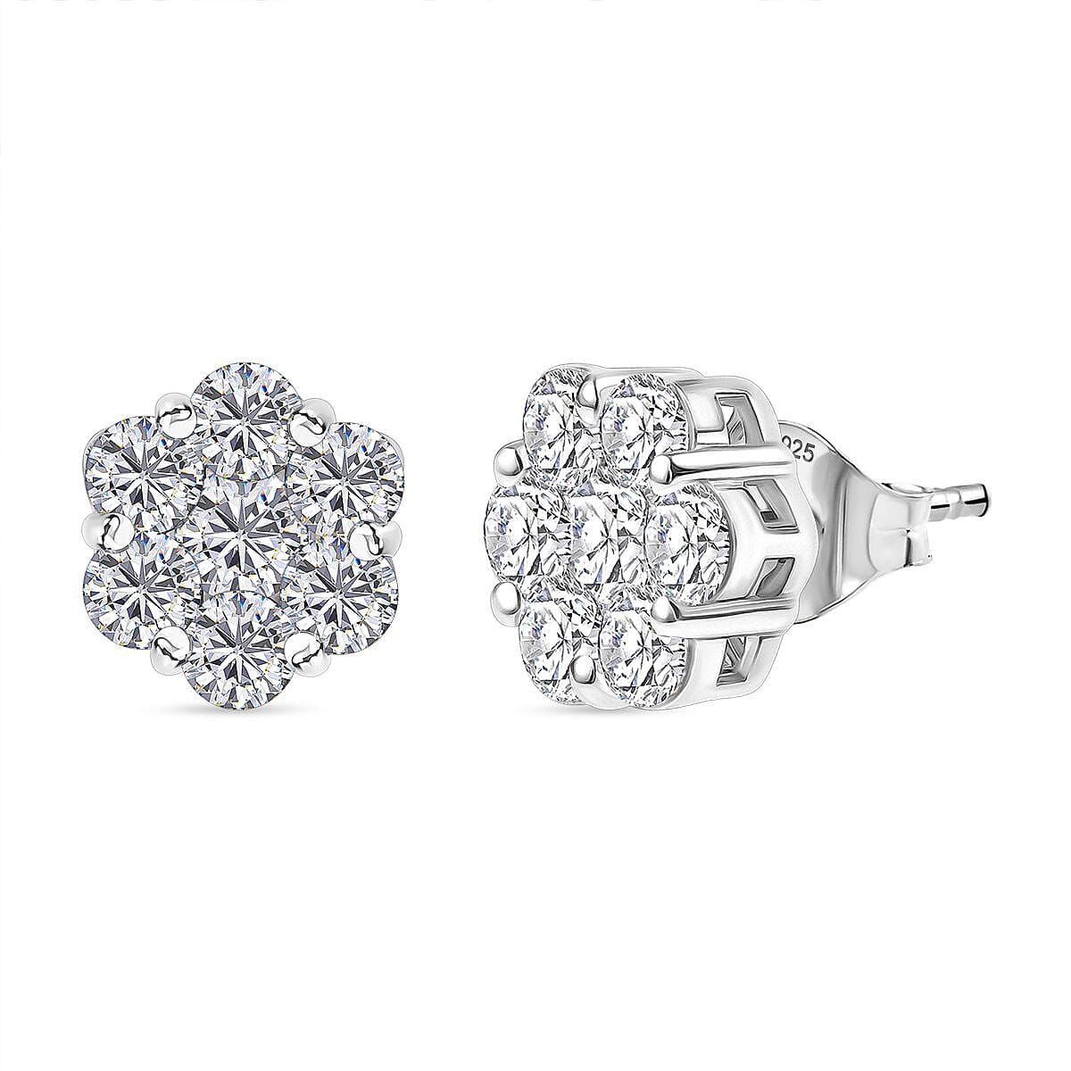 Swarovski Zirconia Stud Push Back Earring in Rhodium Overlay Sterling Silver 3.34 Ct. 8112906 0