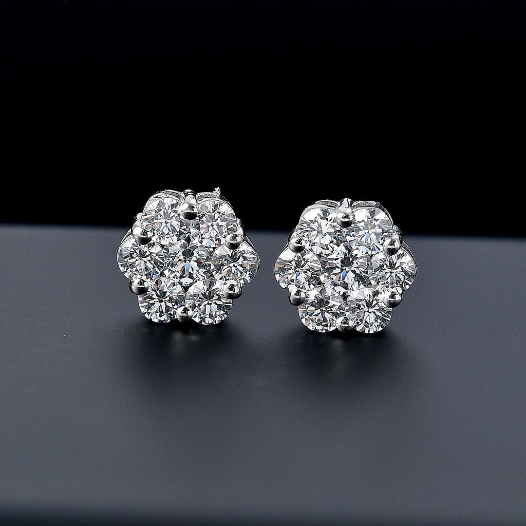 Swarovski Zirconia Stud Push Back Earring in Rhodium Overlay Sterling Silver 3.34 Ct.