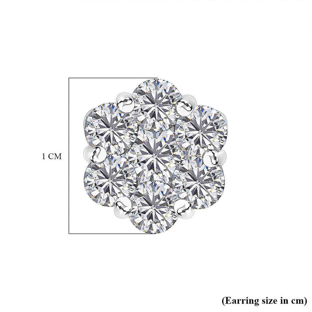 Swarovski Zirconia Stud Push Back Earring in Rhodium Overlay Sterling Silver 3.34 Ct.