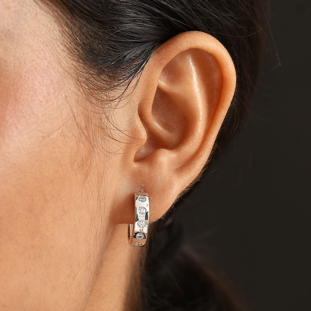 Swarovski Zirconia Hoop Earring in Rhodium Overlay Sterling Silver 0.94 Ct.