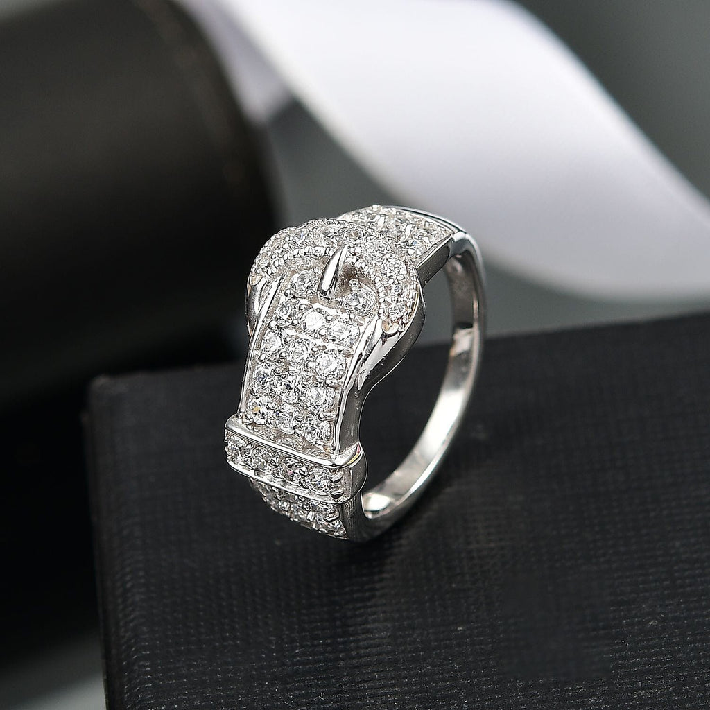 Swarovski Zirconia Buckle Ring in Rhodium Overlay Sterling Silver  1.78 Ct.