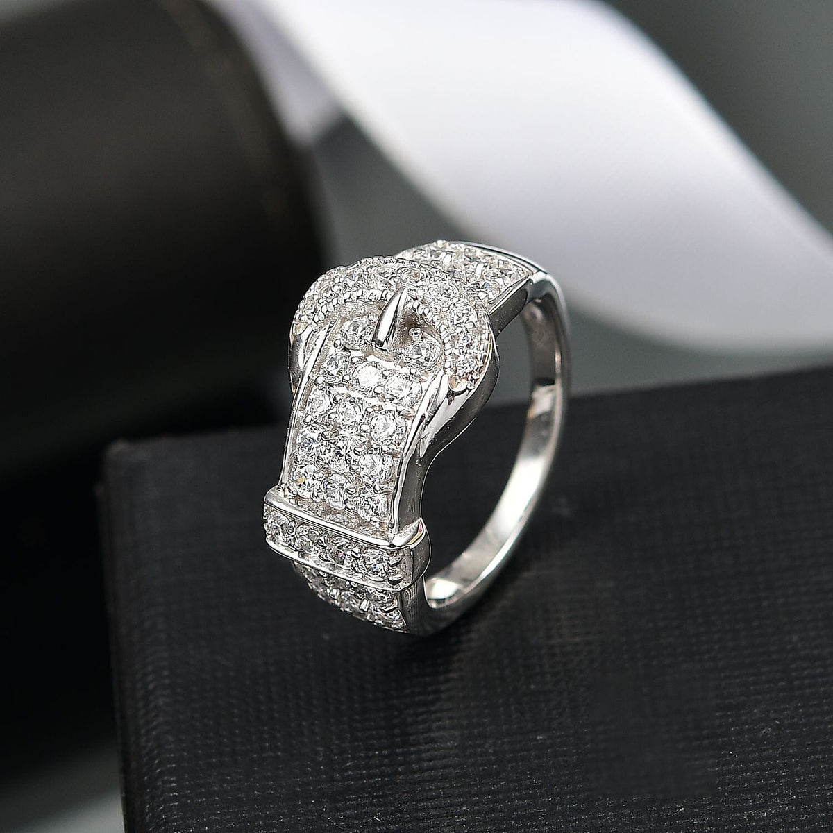 Swarovski Zirconia Buckle Ring in Rhodium Overlay Sterling Silver  1.78 Ct. 8112766 2