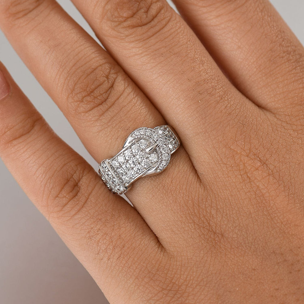 Swarovski Zirconia Buckle Ring in Rhodium Overlay Sterling Silver  1.78 Ct.