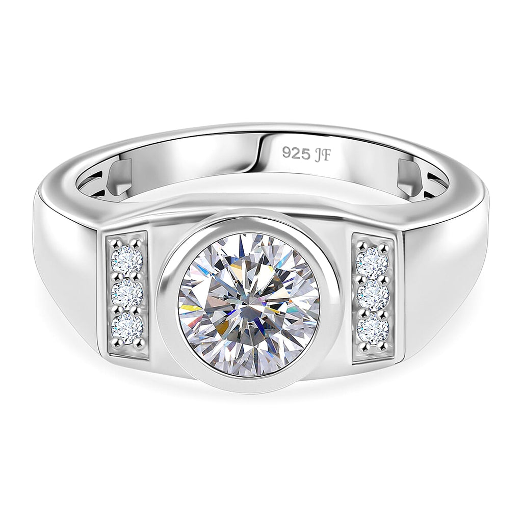 J Francis - Swarovski Zirconia Mens Ring in Rhodium Overlay Sterling Silver 2.97 Ct.