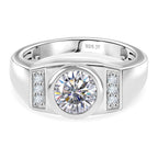 J Francis - Swarovski Zirconia Mens Ring in Rhodium Overlay Sterling Silver 2.97 Ct.