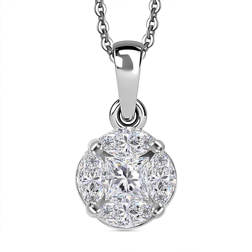 Swarovski Zirconia Solitaire Pendant with Chain (Size 20) in Rhodium Overlay Sterling Silver 1.36 Ct.