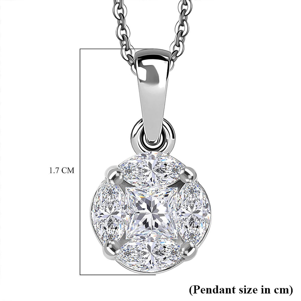 Swarovski Zirconia Solitaire Pendant with Chain (Size 20) in Rhodium Overlay Sterling Silver 1.36 Ct.