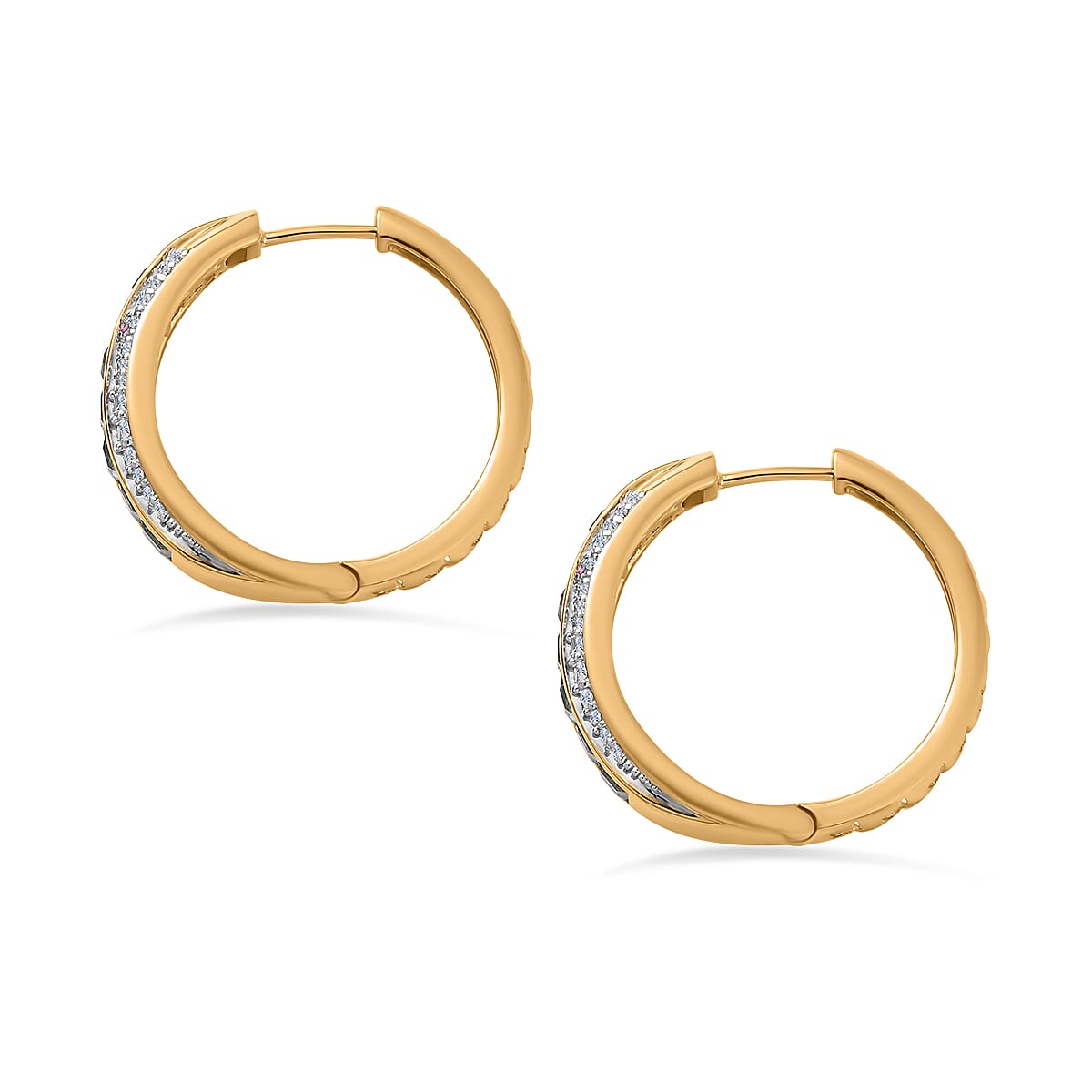 GP Celestial Collection - Swiss Blue Topaz and Multi Gemstone Hoop Earrings in 18K Yellow Gold Vermeil Plated Sterling Silver 3.56 Ct, 7711869 4