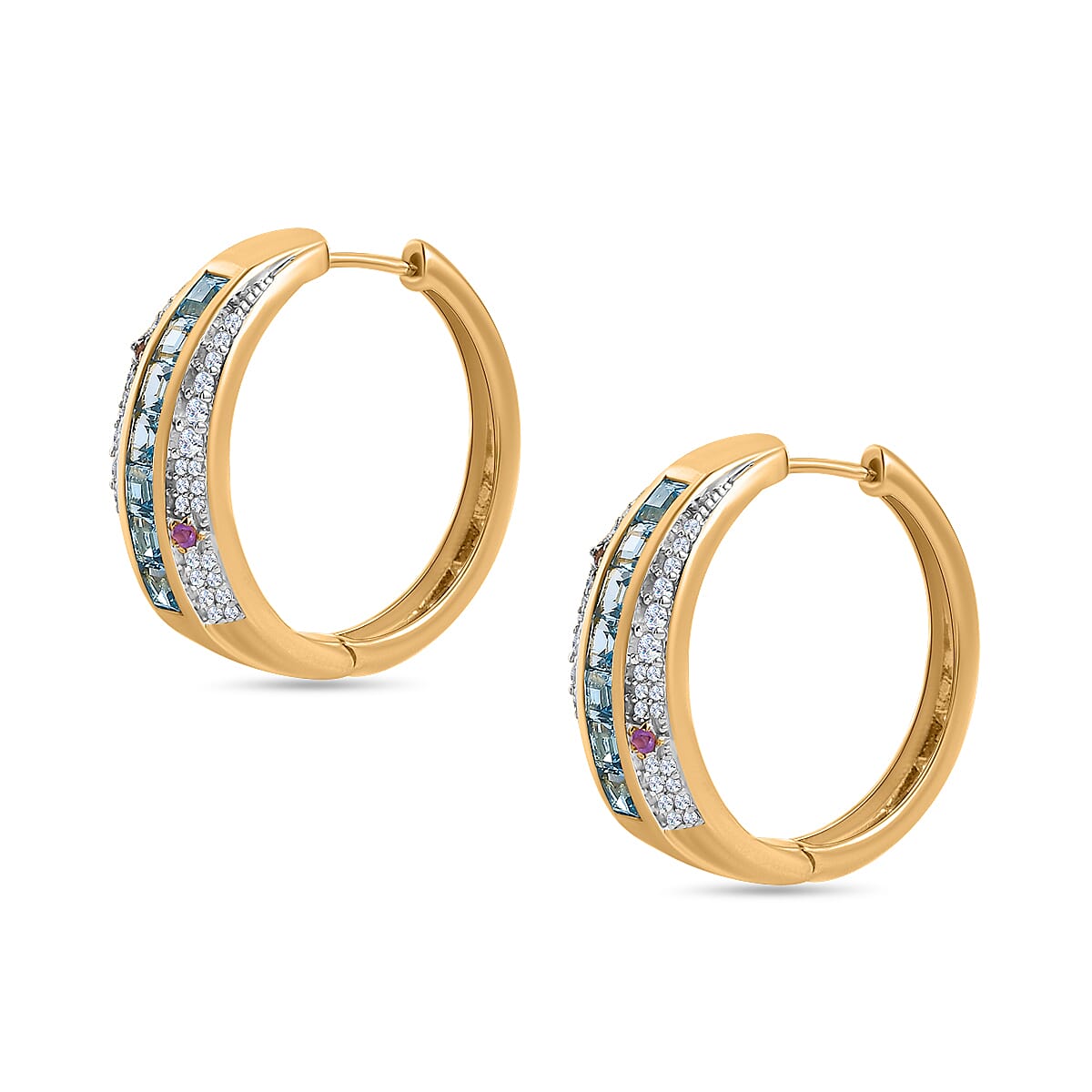 GP Celestial Collection - Swiss Blue Topaz and Multi Gemstone Hoop Earrings in 18K Yellow Gold Vermeil Plated Sterling Silver 3.56 Ct, 7711869 5