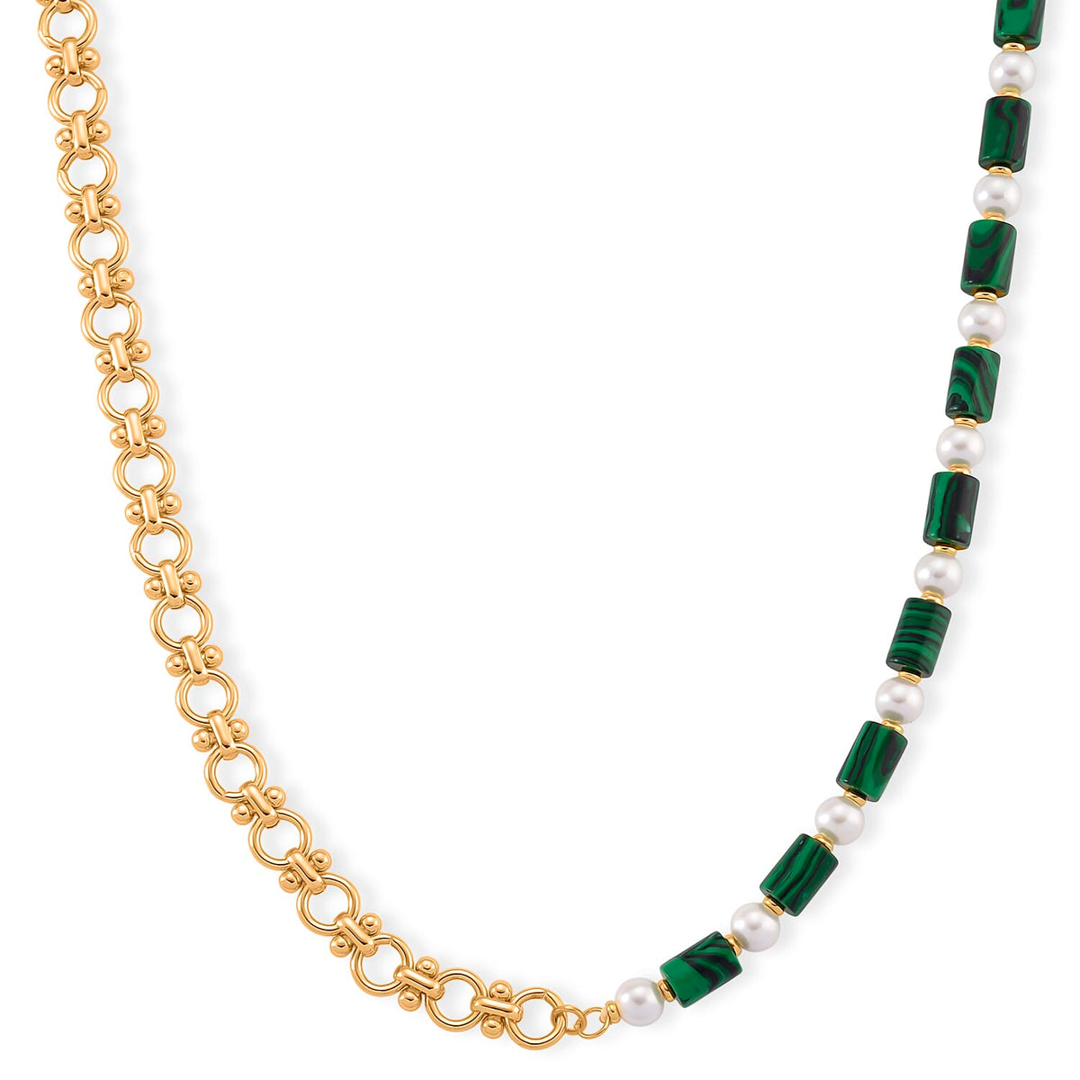 Malachite &amp; White Shell Pearl Beads Necklace (Size - 20) 140.00 Ct. V32515576 0