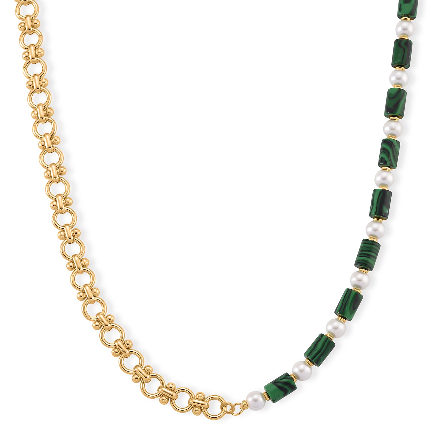 Malachite &amp; White Shell Pearl Beads Necklace (Size - 20) 140.00 Ct. V32515576 0