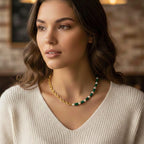 Synthetic Malachite & White Shell Pearl Beads Necklace (Size - 20) 140.00 Ct.