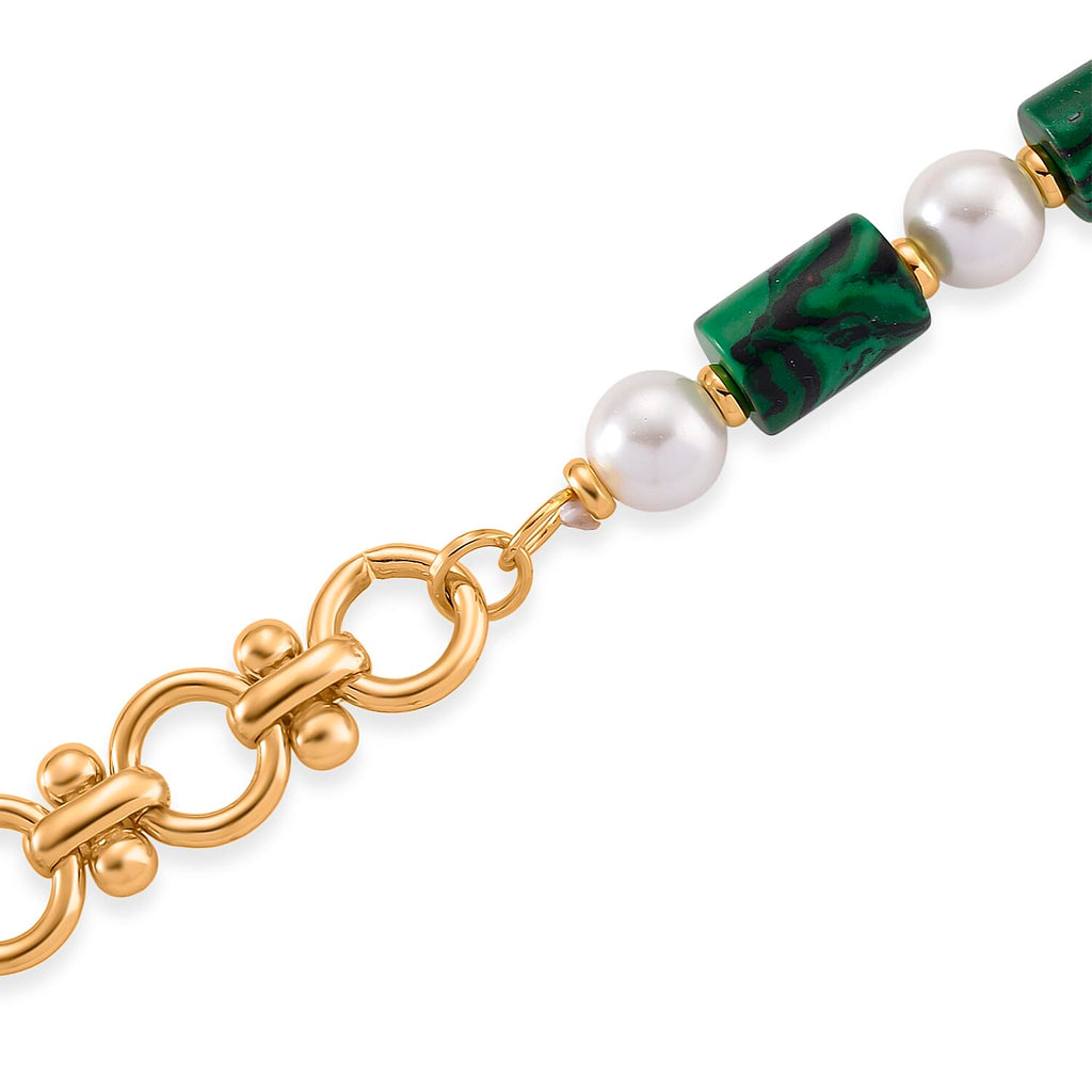 Synthetic Malachite & White Shell Pearl Beads Necklace (Size - 20) 140.00 Ct.