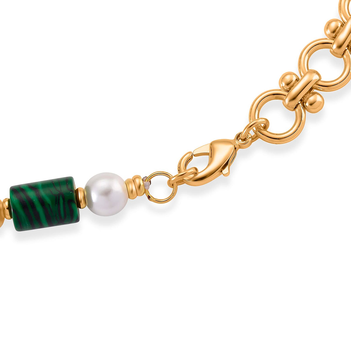 Malachite &amp; White Shell Pearl Beads Necklace (Size - 20) 140.00 Ct. V32515576 5