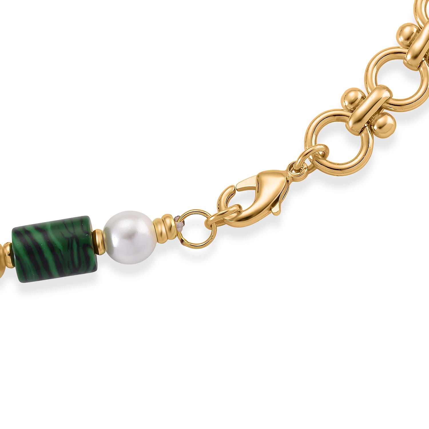 Malachite &amp; White Shell Pearl Beads Necklace (Size - 20) 140.00 Ct. V32515576 5
