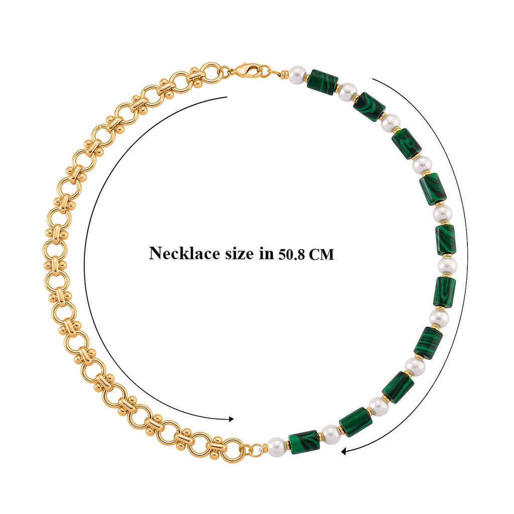 Synthetic Malachite & White Shell Pearl Beads Necklace (Size - 20) 140.00 Ct.