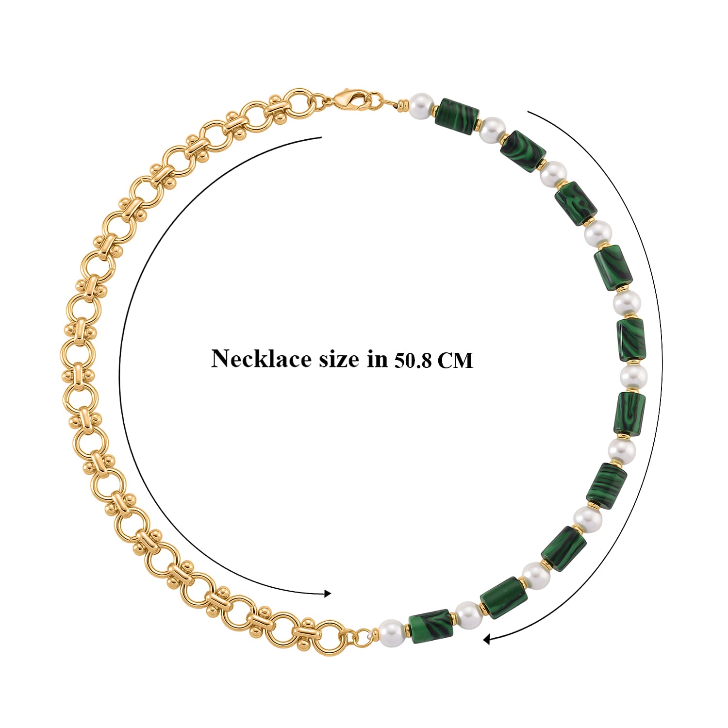 Malachite &amp; White Shell Pearl Beads Necklace (Size - 20) 140.00 Ct. V32515576 6