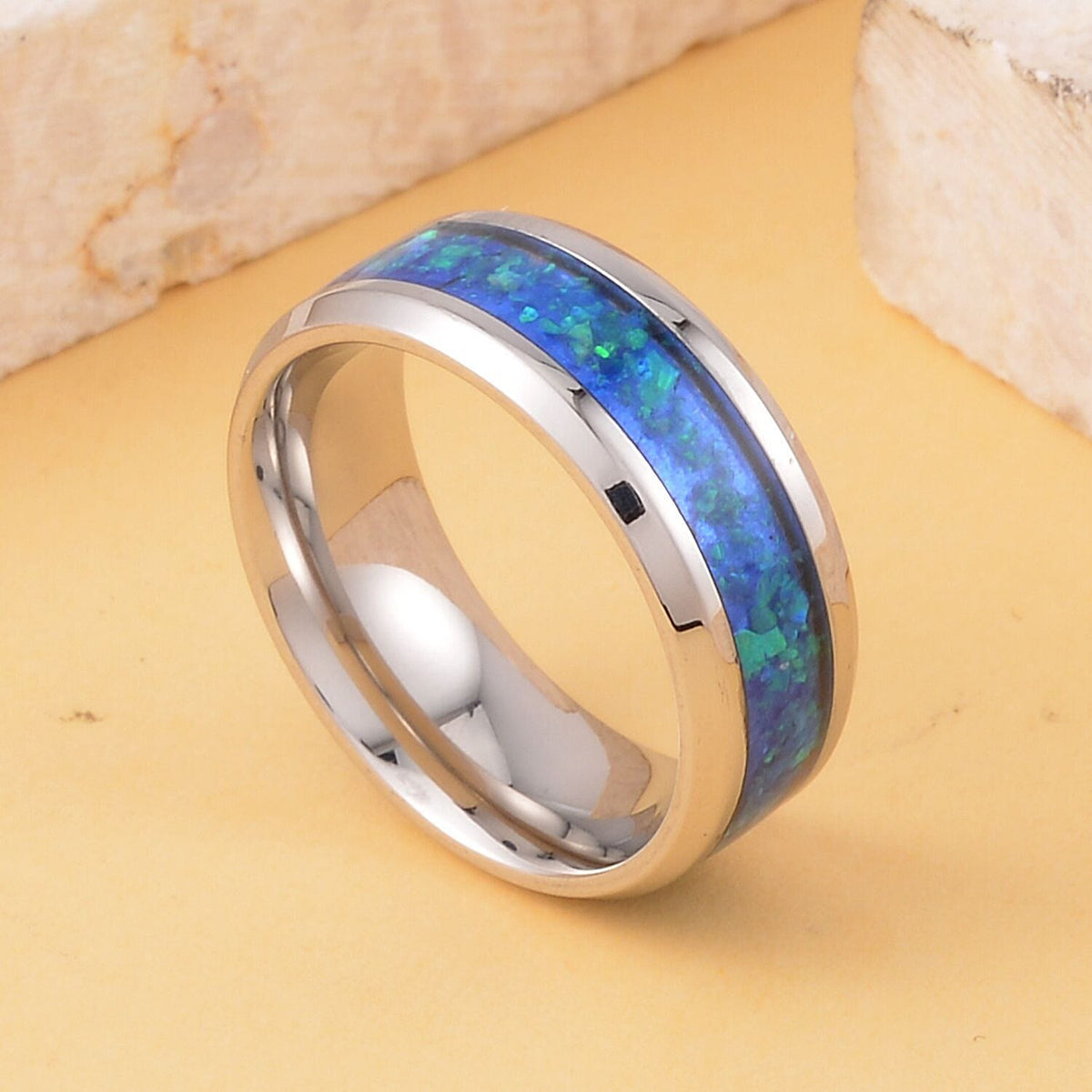 Lab Created Opal Unisex Ring in Stainless Steel 7509533 1